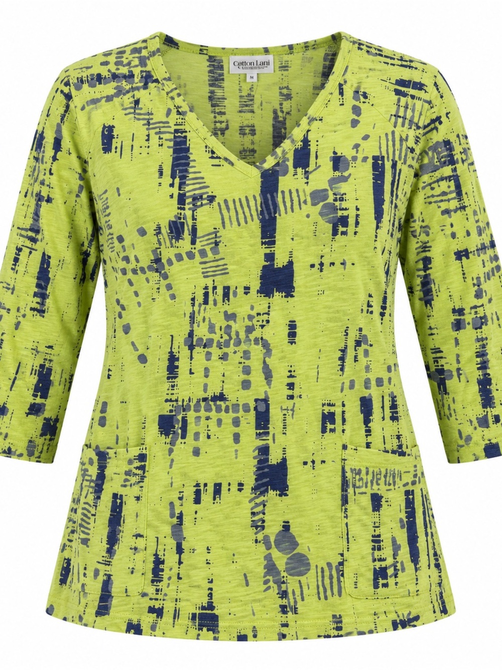 NWT Cotton Lani Medium Boxy Lime Green & Navy Abstract Artsy Tunic Made in USA